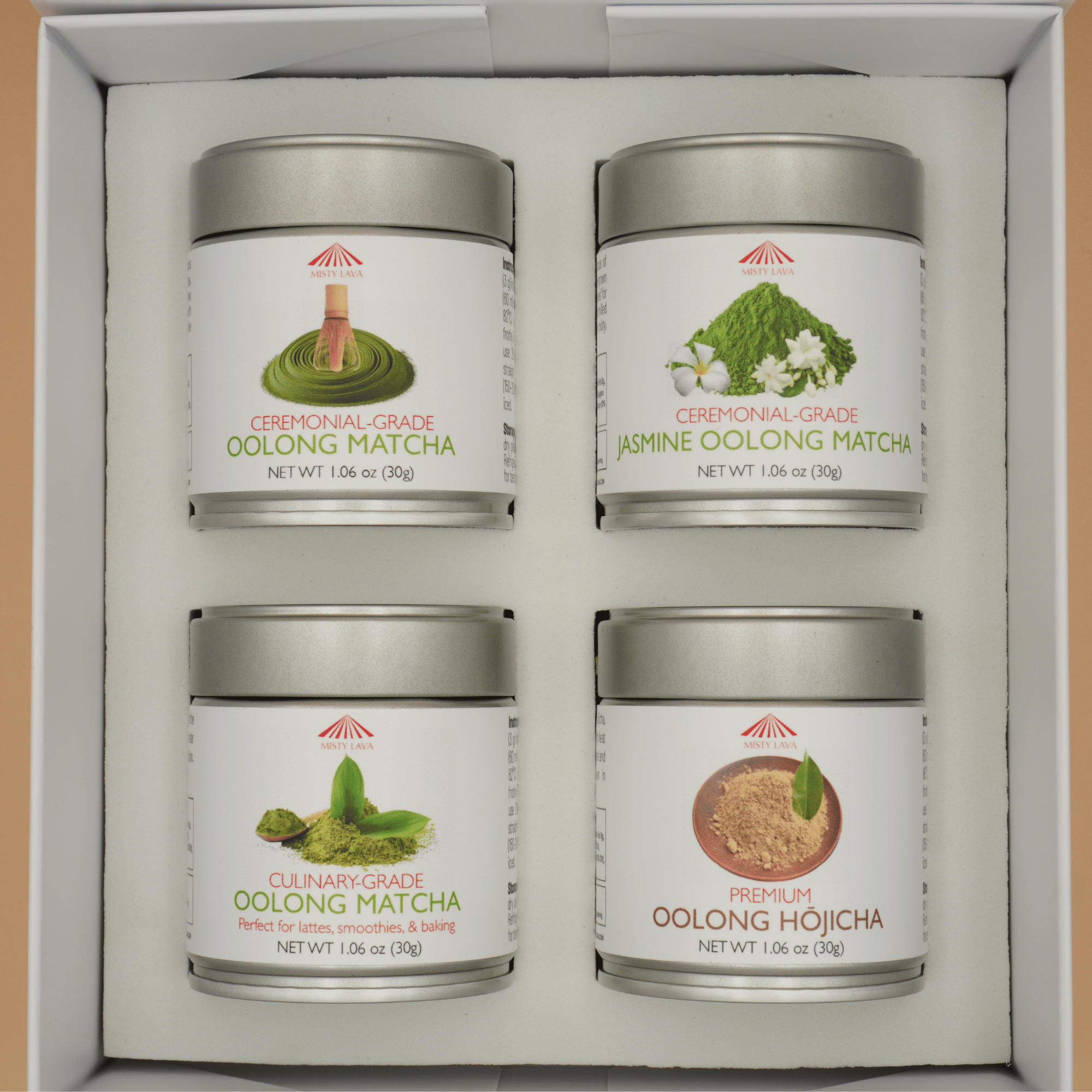 Oolong Matcha Powder Gift Collection — Ceremonial · Jasmine · Culinary · Hōjicha (includes 4 × 30 g tins)