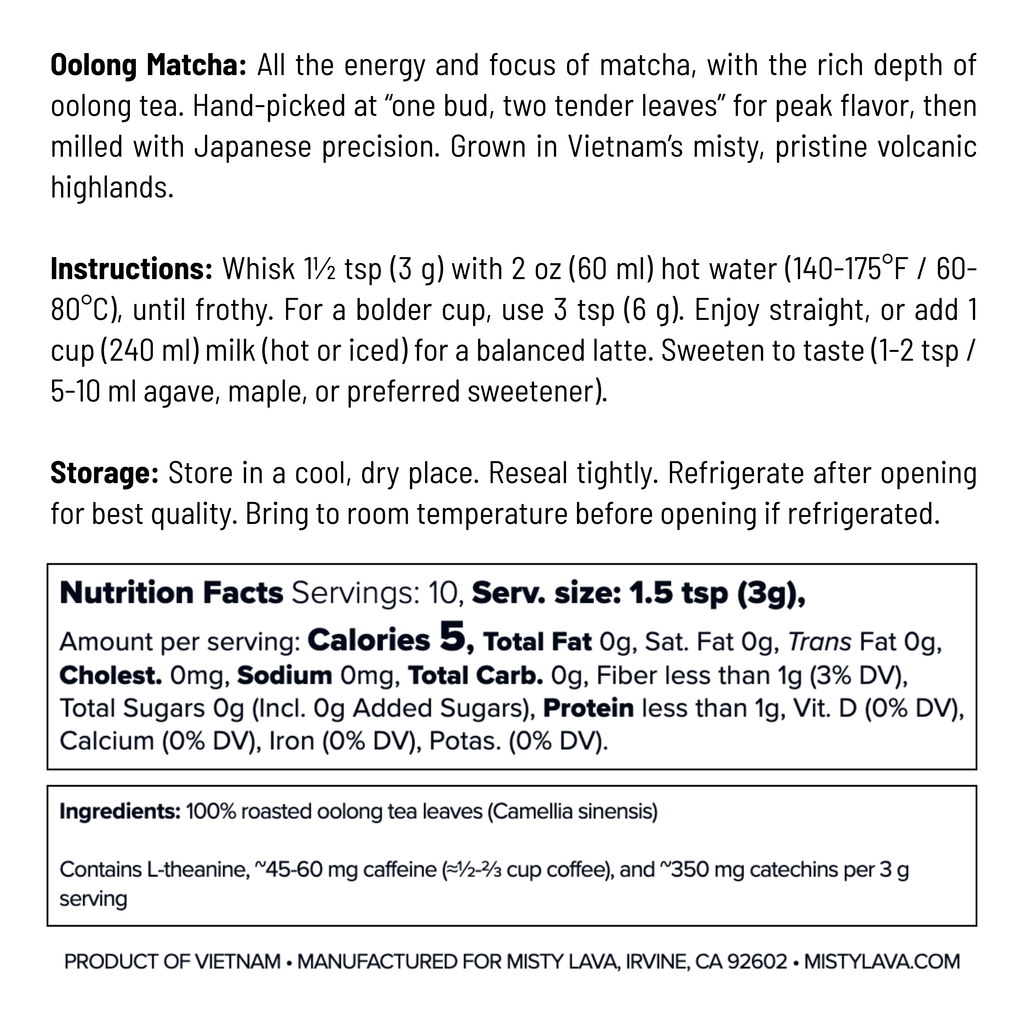 Culinary Oolong Matcha Powder — Creamy • Versatile • Everyday Balance — 1.06 oz (30 g) Tin