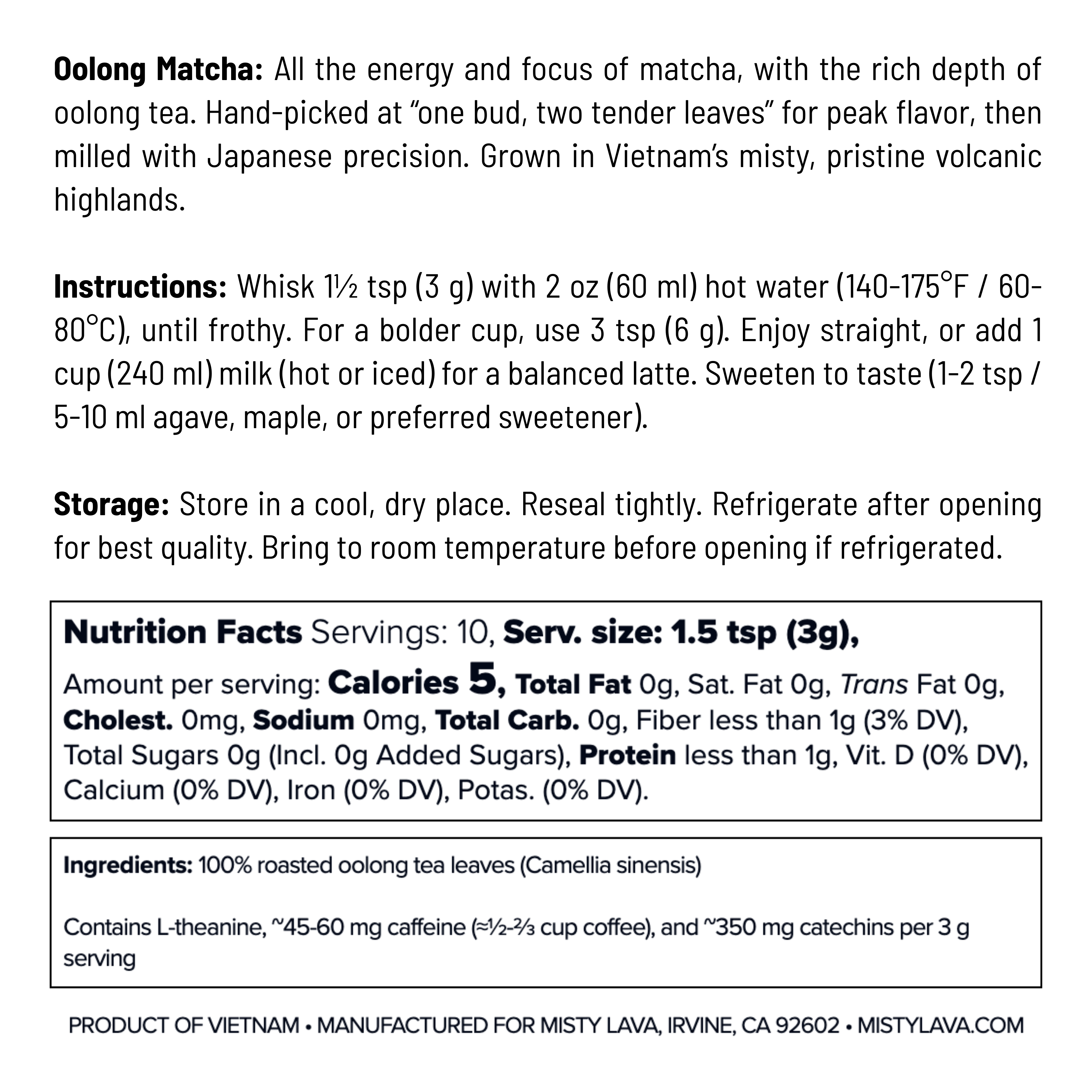 Culinary Oolong Matcha Powder — Creamy • Versatile • Everyday Balance — 1.06 oz (30 g) Tin