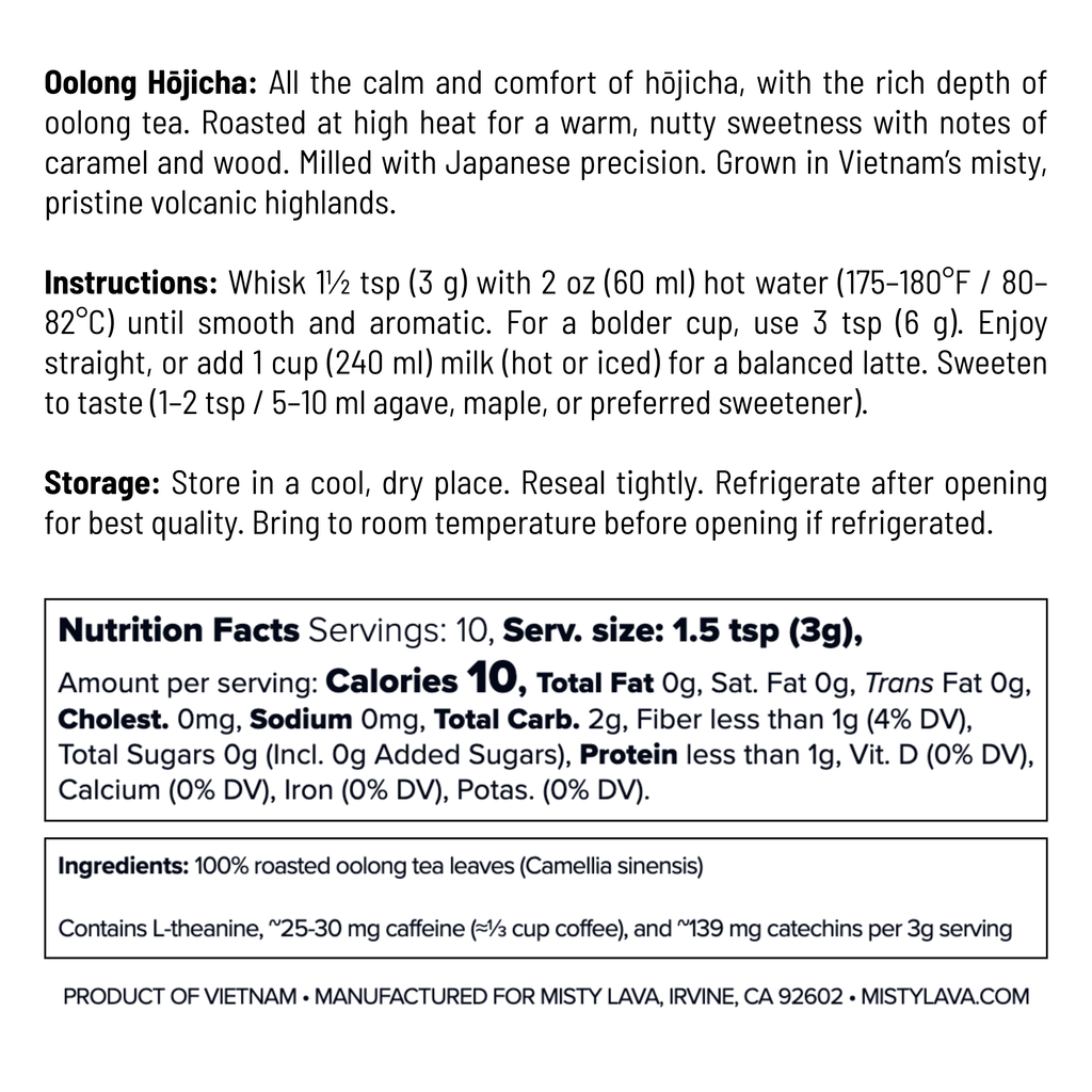 Premium Roasted Oolong Hōjicha Powder — Calm • Toasty • Nutty — 1.06 oz (30 g) Tin