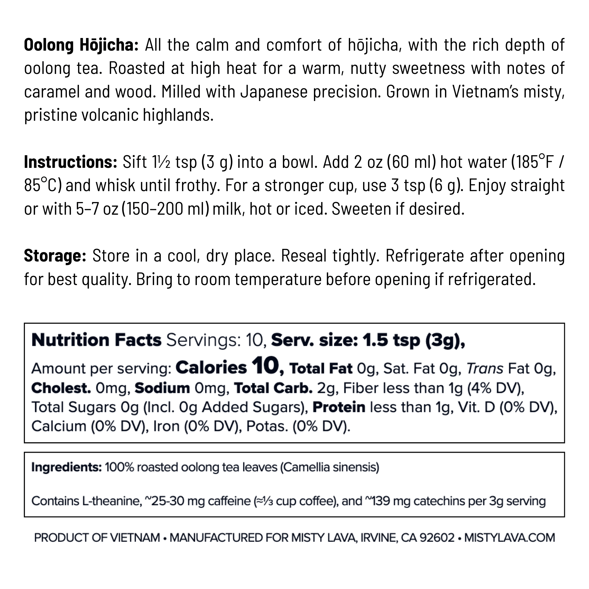 Premium Roasted Oolong Hōjicha Powder — Calm • Toasty • Nutty — 1.06 oz (30 g) Tin