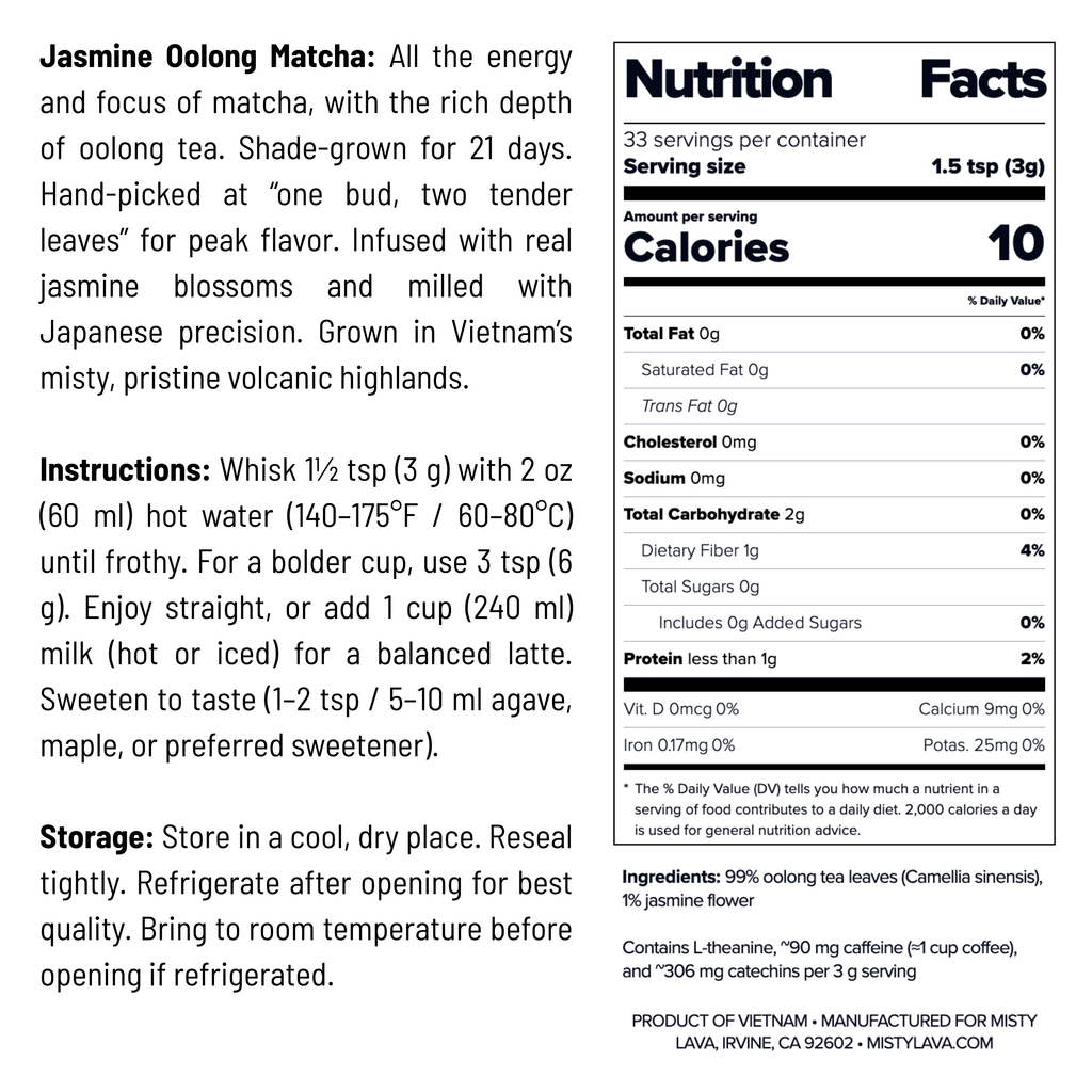 Ceremonial Jasmine Oolong Matcha Powder — Aromatic • Floral • Smooth  — 100 g (3.5 oz) Refill Bag
