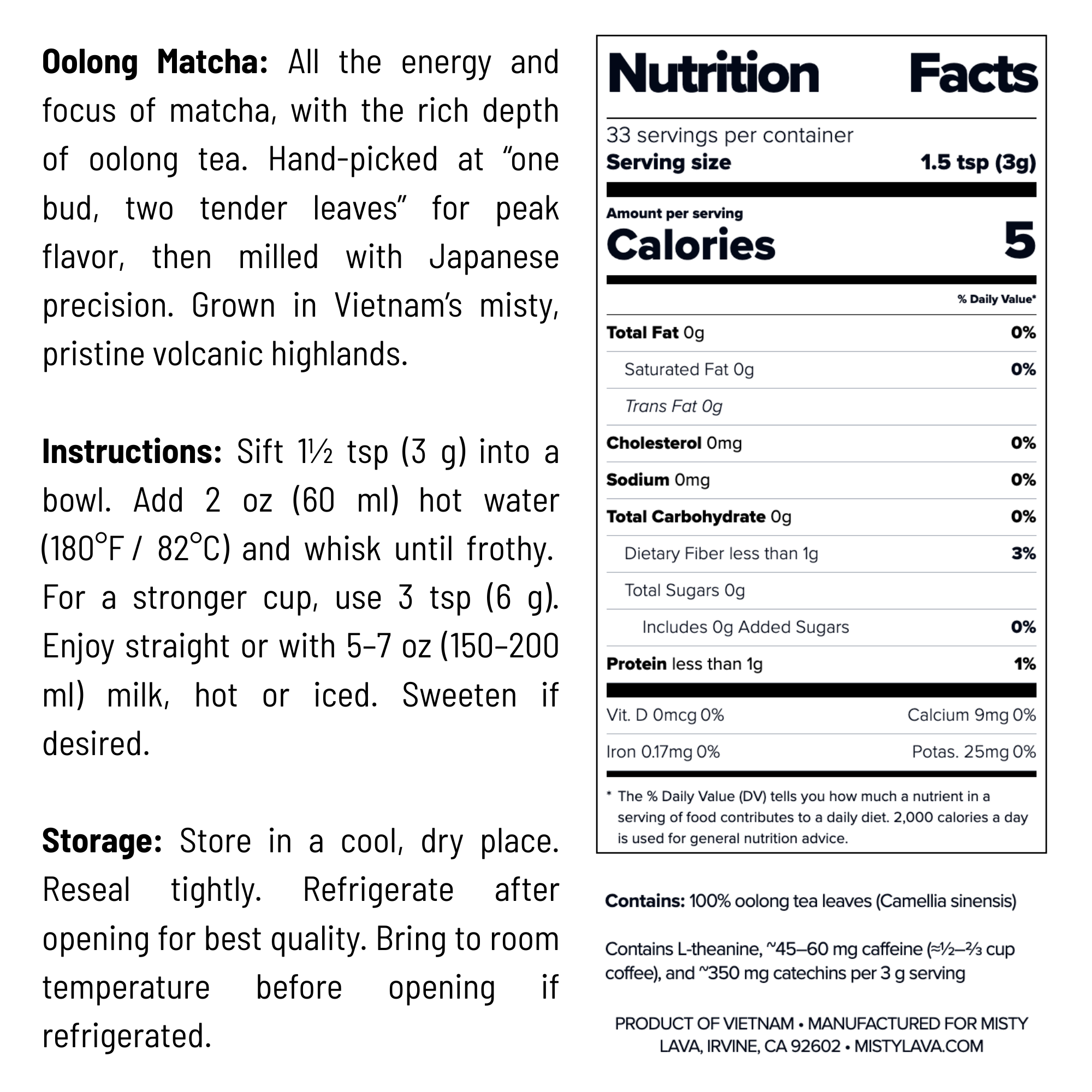 Culinary Oolong Matcha Powder — Creamy • Versatile • Everyday Balance  — 100 g (3.5 oz) Refill Bag