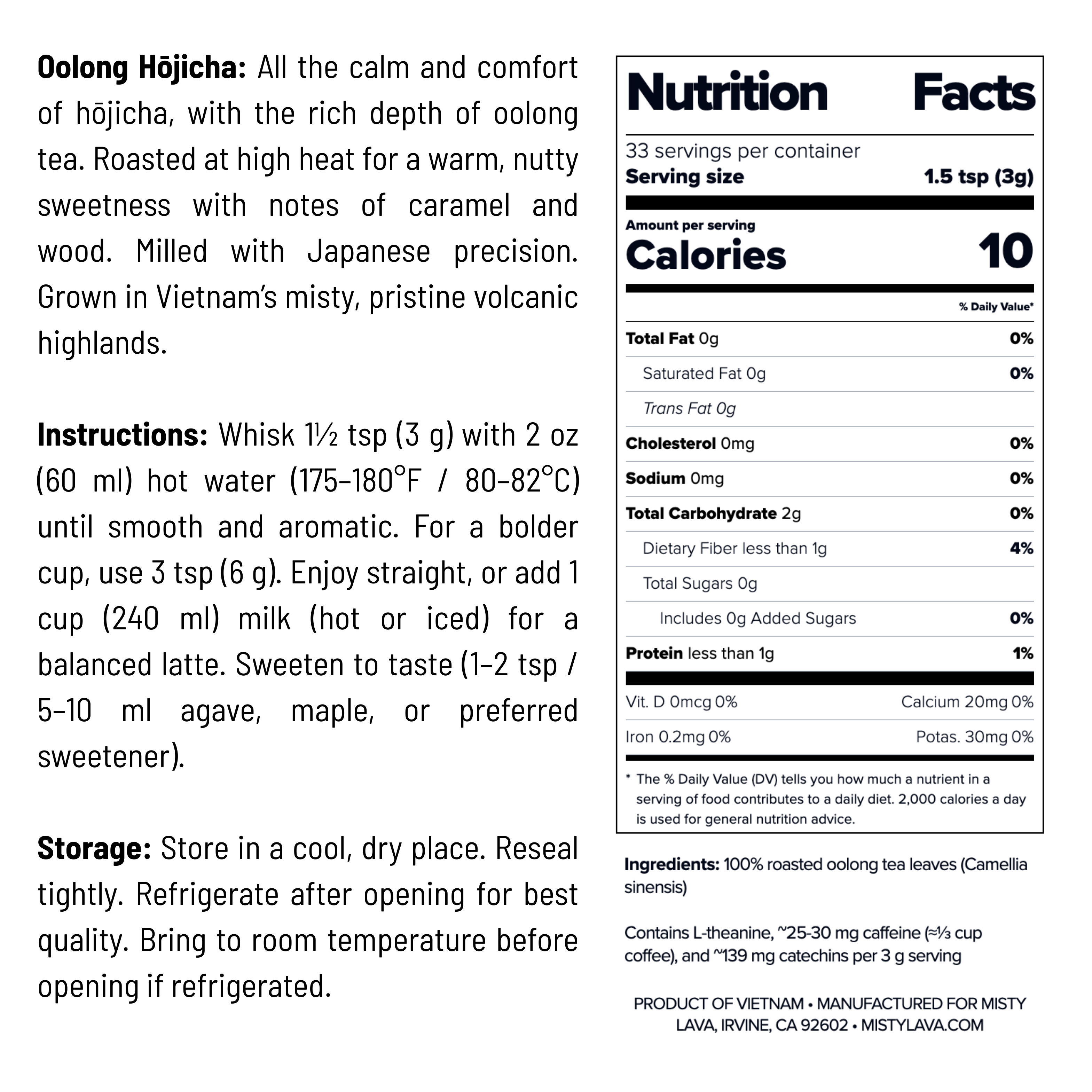 Premium Oolong Hōjicha Powder — Roasted • Toasty • Nutty — 100 g (3.5 oz) Refill Bag