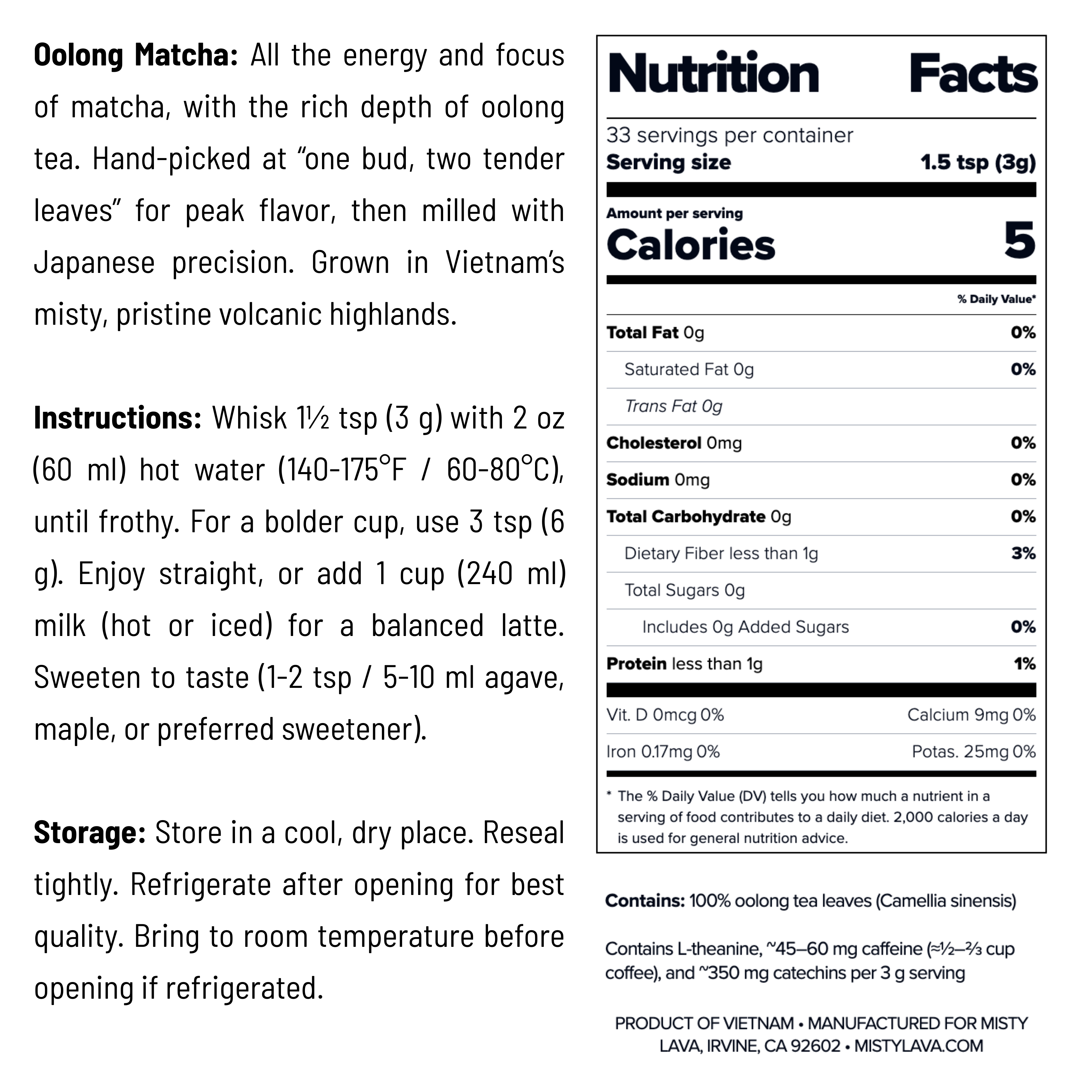 Culinary Oolong Matcha Powder — Creamy • Versatile • Everyday Balance  — 100 g (3.5 oz) Refill Bag