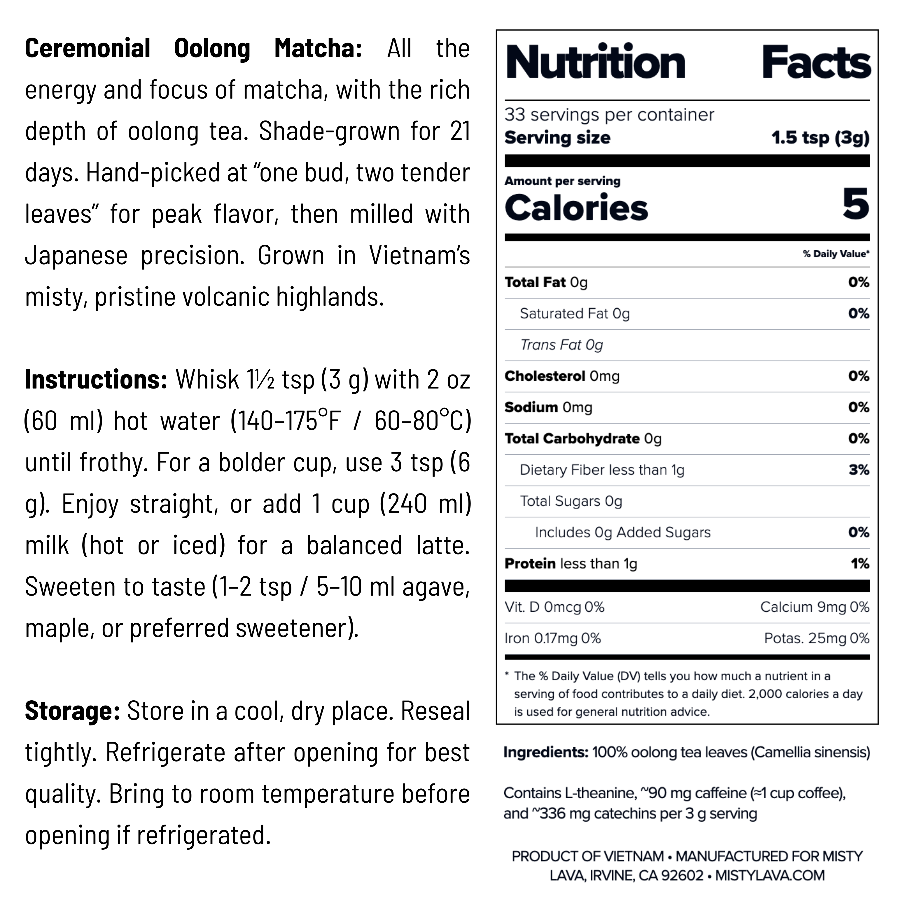 Ceremonial Oolong Matcha Powder — Pure • Vibrant • Smooth — 100 g (3.5 oz) Refill Bag