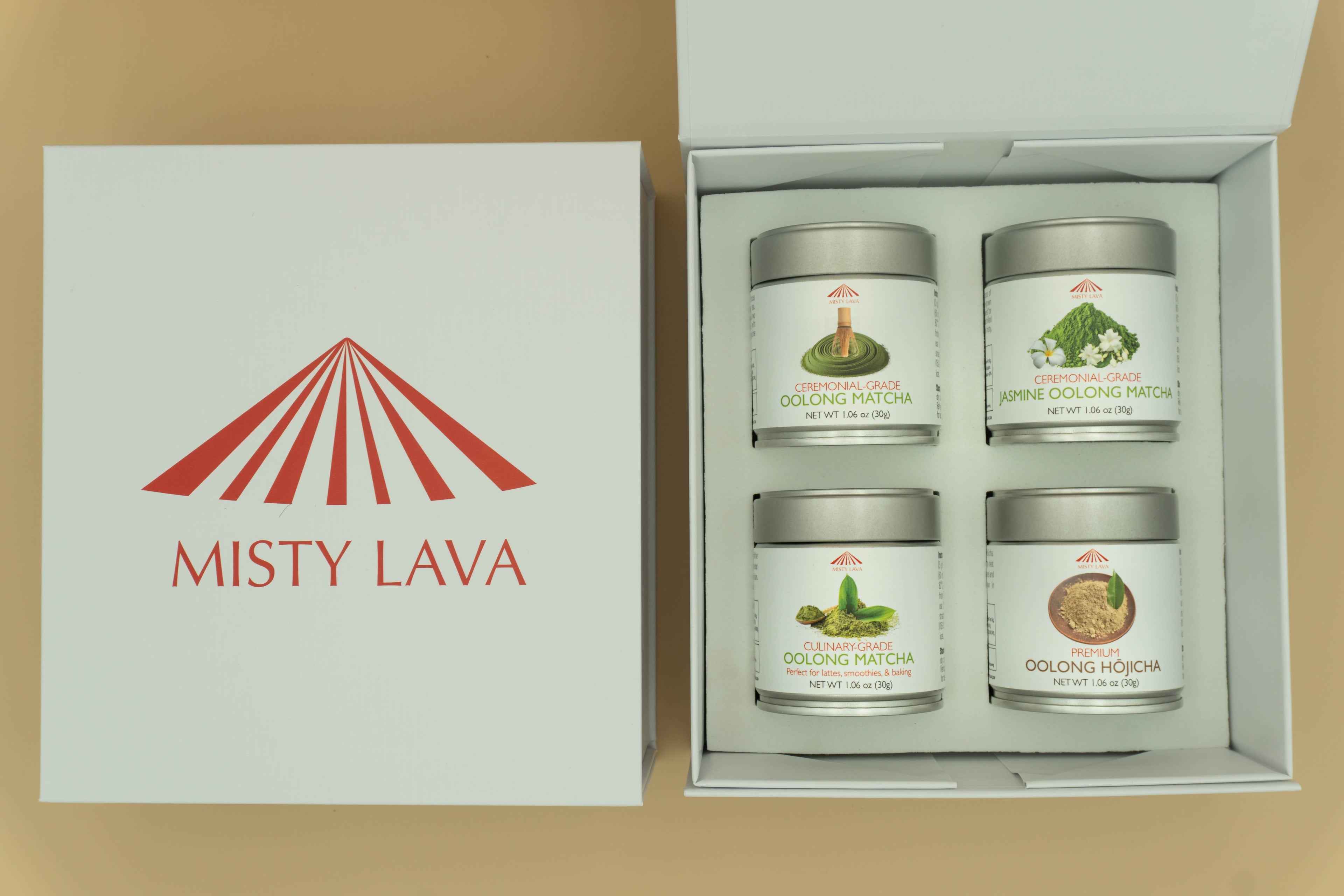 Oolong Matcha Powder Gift Collection — Ceremonial · Jasmine · Culinary · Hōjicha (includes 4 × 30 g tins)